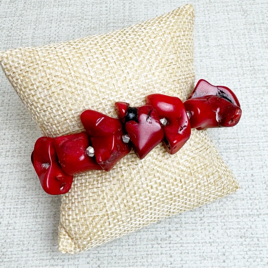 Dyed Red Coral Beaded Bracelet